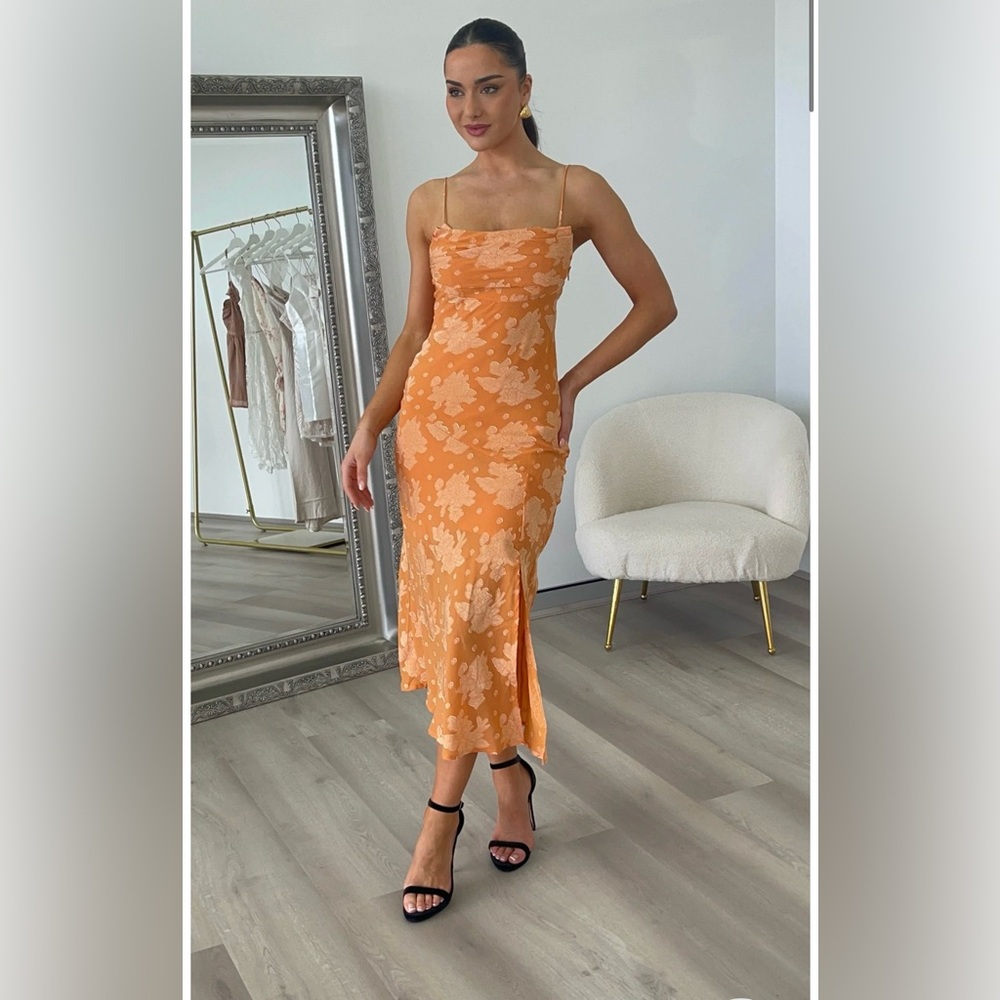 Sundae Muse Orange Floral Midi Dress